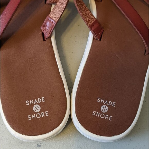 Shade & Shore flat strappy sandals warm brown upper, white sole, size 9 - Picture 3 of 6